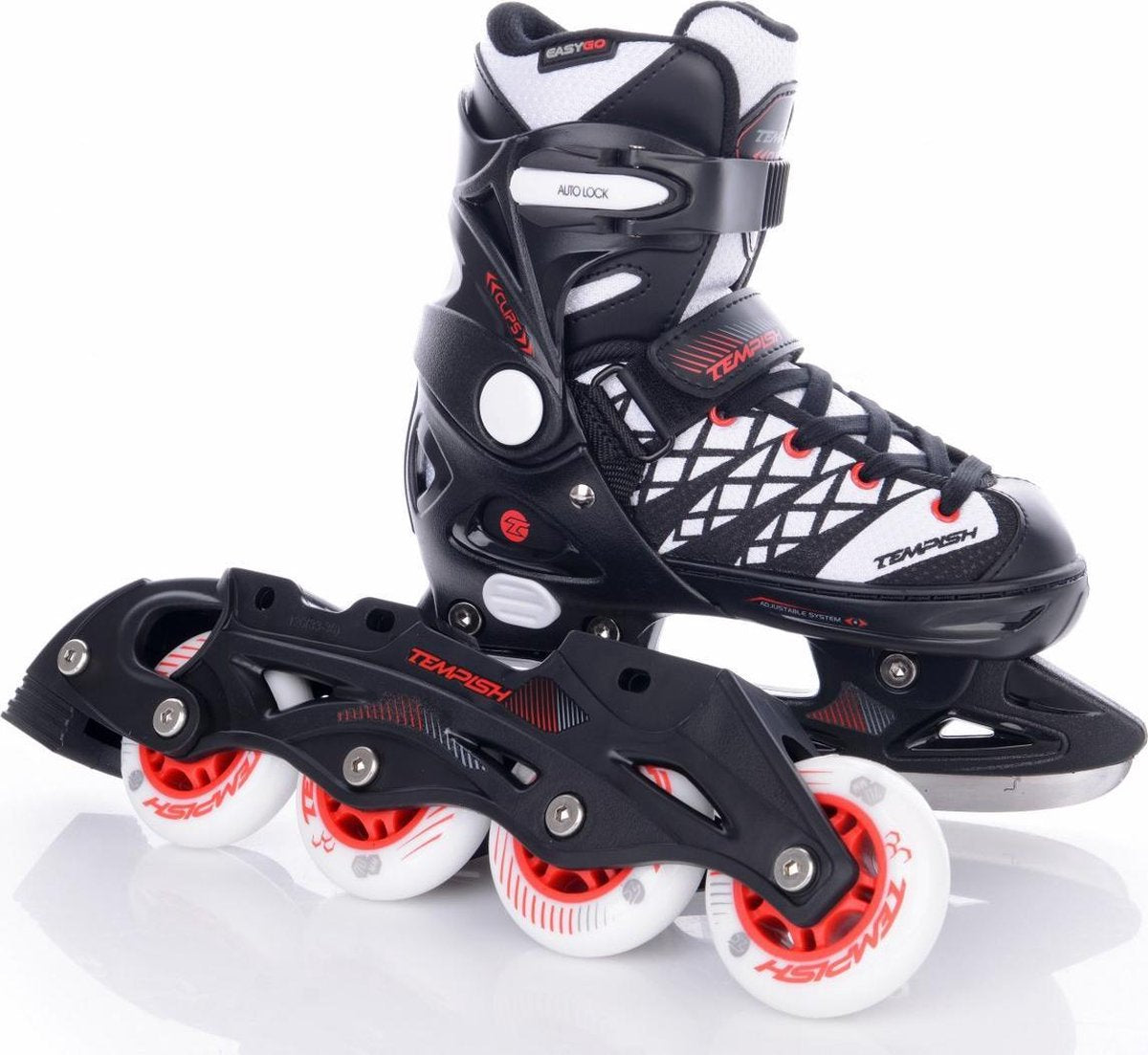 Tempish IJshockeyschaatsen/skates verstelbaar CLIPS DUO Jongens Zwart/Wit/Rood 33-36