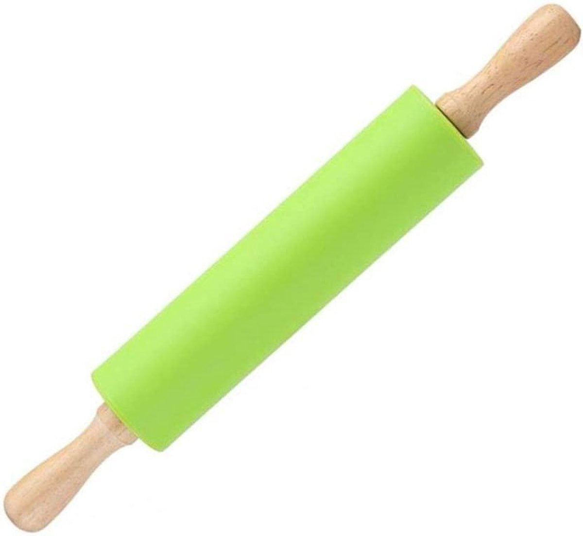 Doodadeals® Deegroller Antikleef – Deegroller Siliconen – Pizza Deegroller – Houten Handvat – Pizza Deegroller – Rolstok – Groen