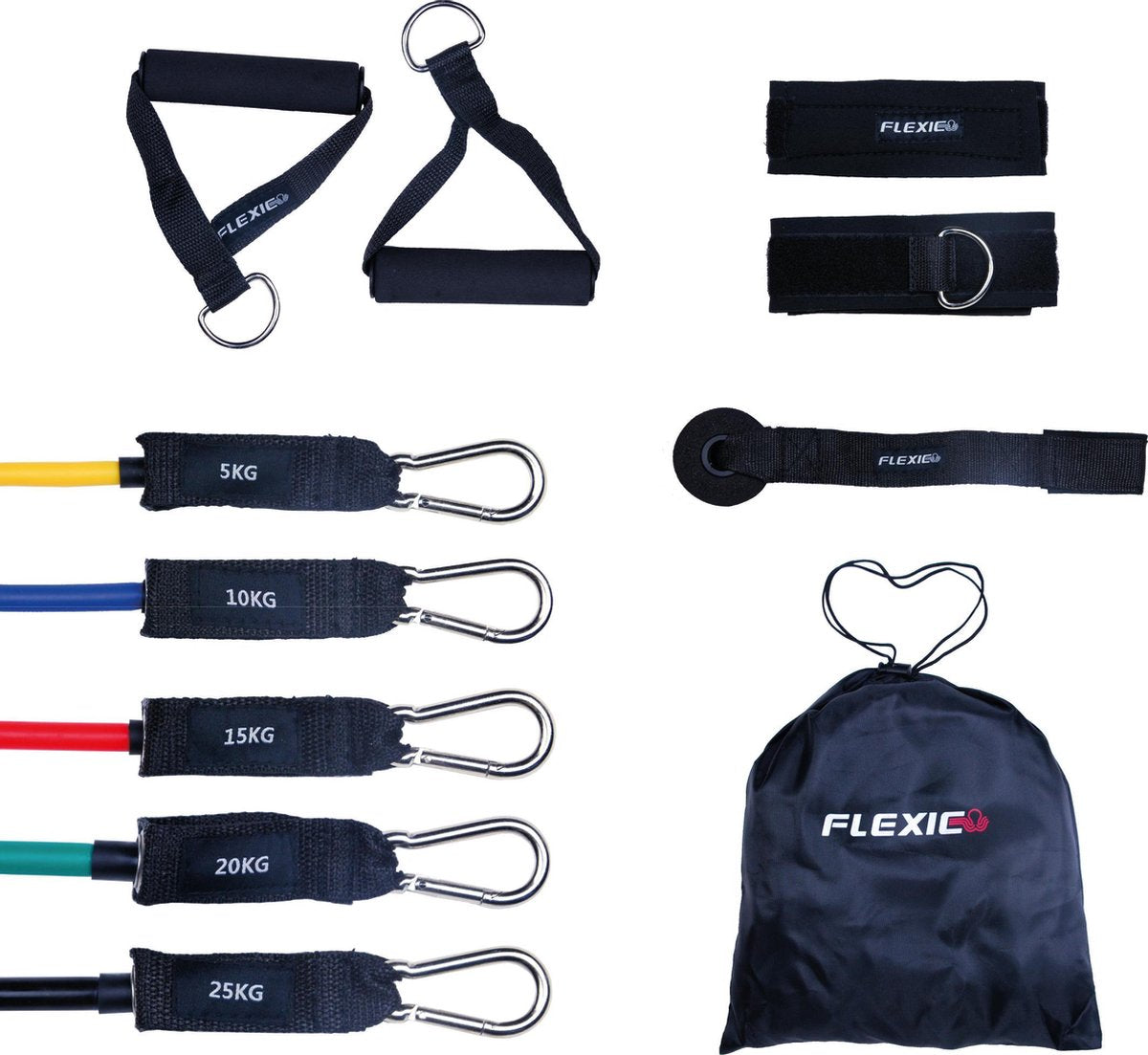 FLEXIE TUBES® - Weerstandsbanden - Resistance Tubes – Resistance Bands – Fitness - Crossfit - Yoga - 5 Elastieken Set met Handvatten en Deurstopper