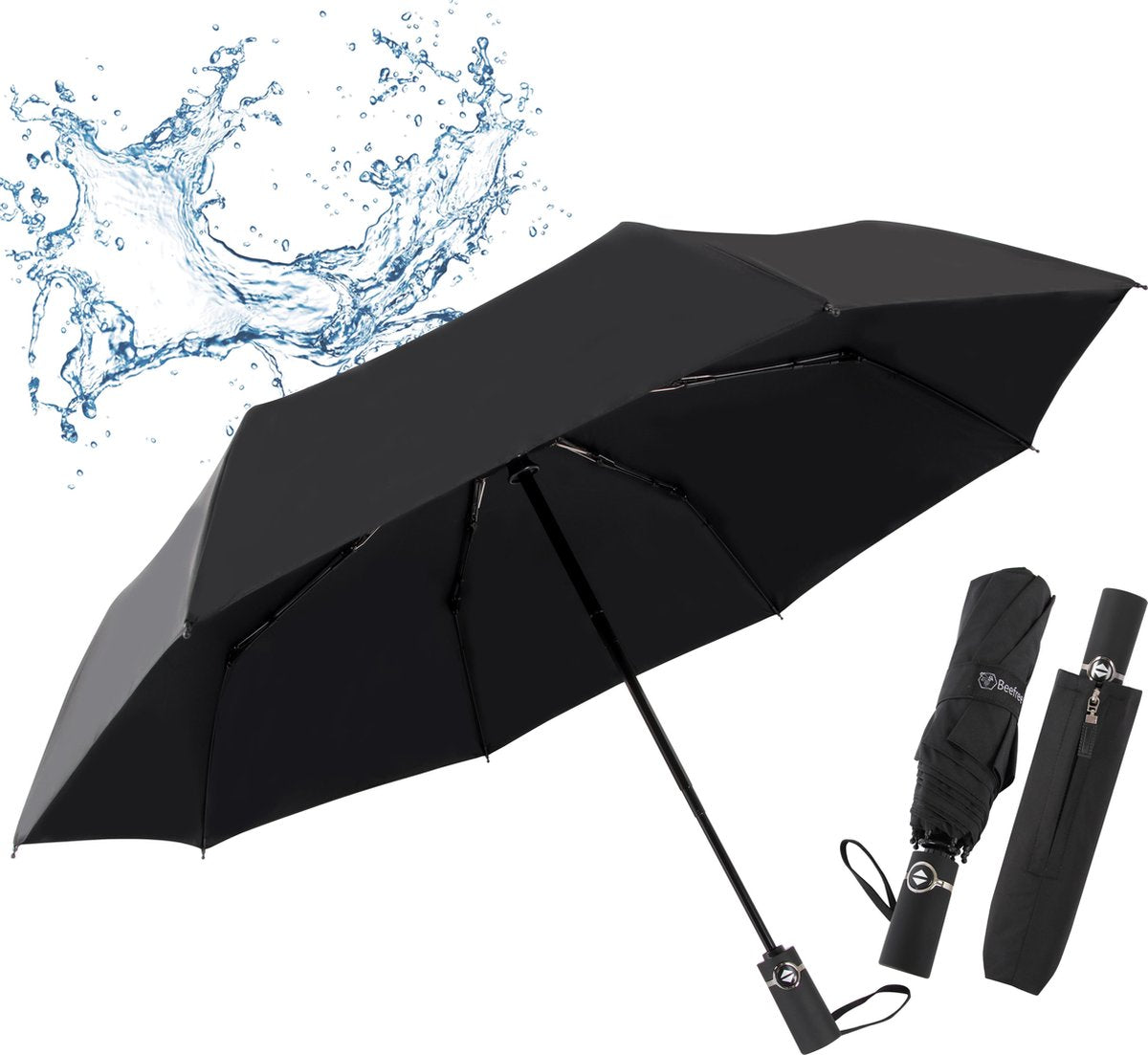 Beefree 100% glasvezel duurzame paraplu 103cm Incl. UV bescherming - zwart
