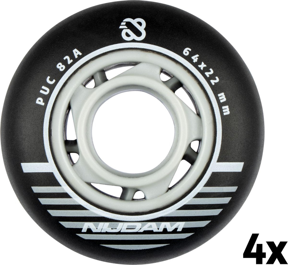 Nijdam Inline skate wielen - 64x22 mm - 85A - 4st - Zwart/Zilver/Wit