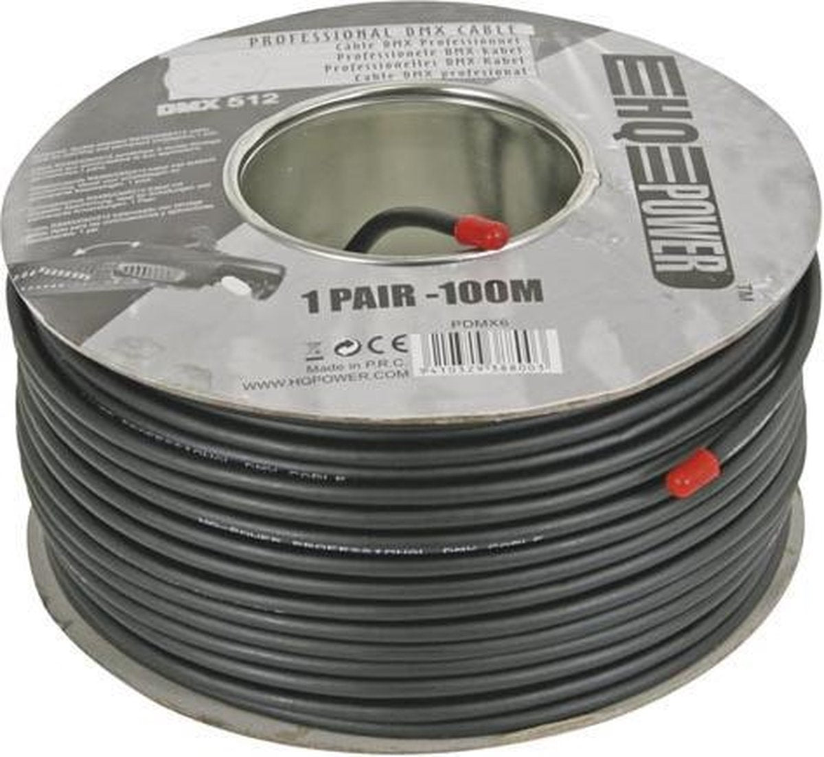 DMX-KABEL MET DUBBELE AFSCHERMING - 1 PAAR - LENGTE OP HASPEL: 100 m (PDMX6)