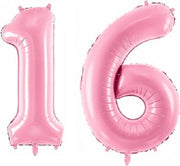 Folie ballon cijfer 16 jaar – 80 cm hoog – Roze – Sweet Sixteen - met gratis rietje - Feestversiering