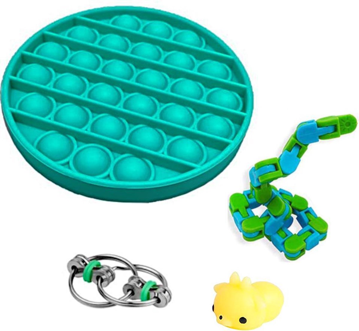 Fidget toys pakket onder de 15 euro - onder 20 euro - fidgets set - pop it - wacky tracks - squishy - ring - 4 stuks