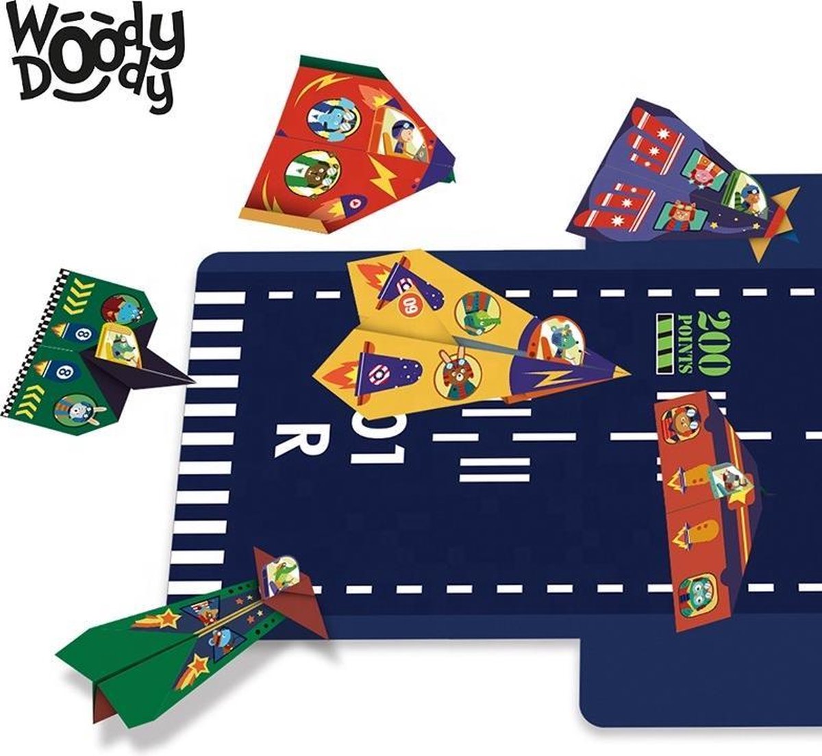 Knutselen Jongens Vliegtuigen Vouwen 35cm en 27 Stickervellen met Uitvouwbaar Vliegveld  - Creatief Knutselen Origami Papier - WoodyDoody