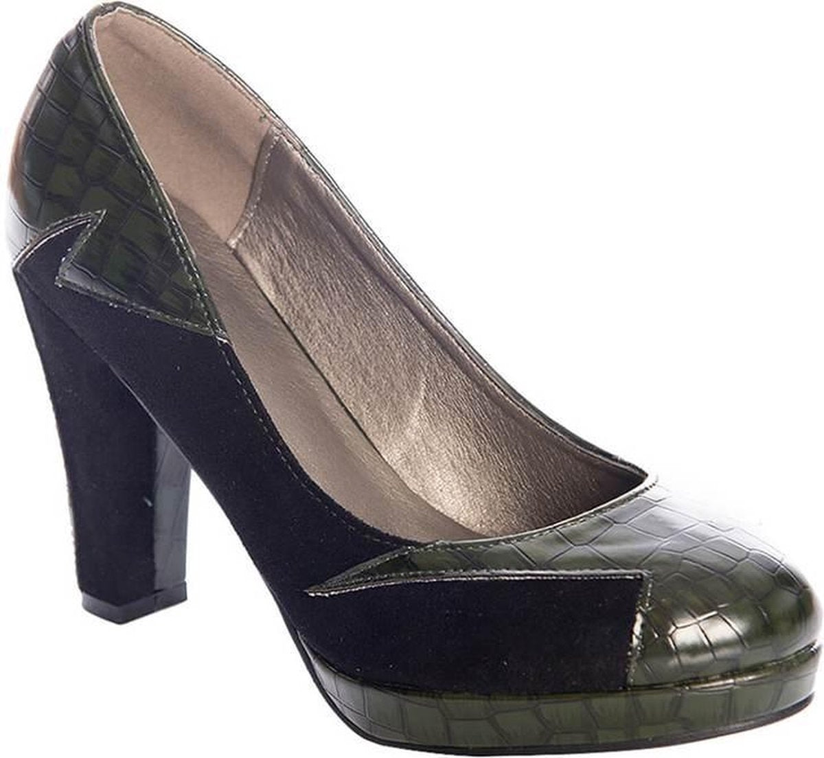 Banned Bloom At Night 60's Pumps Groen Zwart