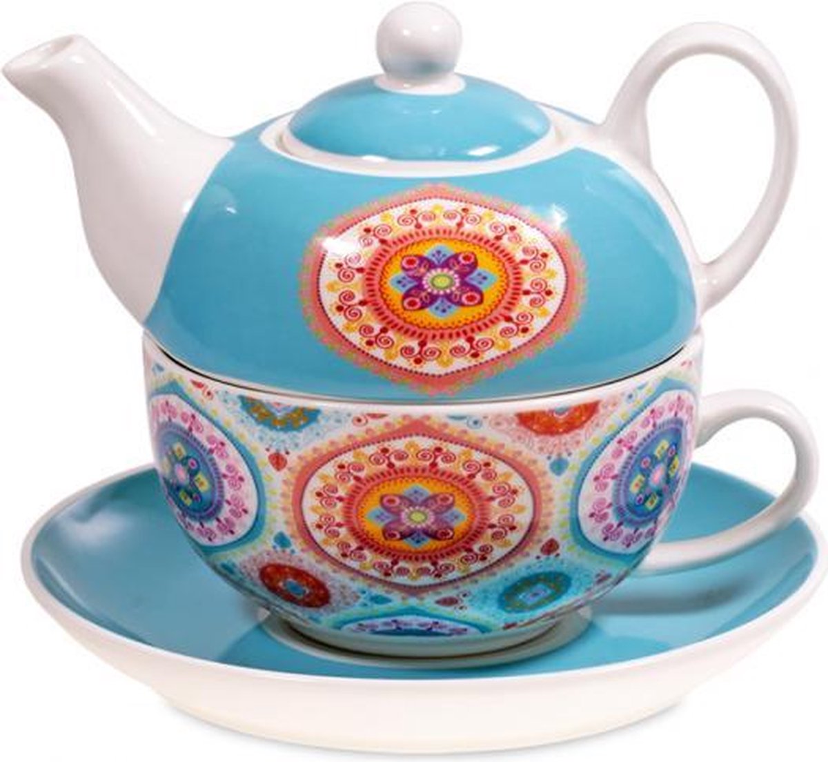 Tea for One Mandala blauw - Porselein - Blauw - M