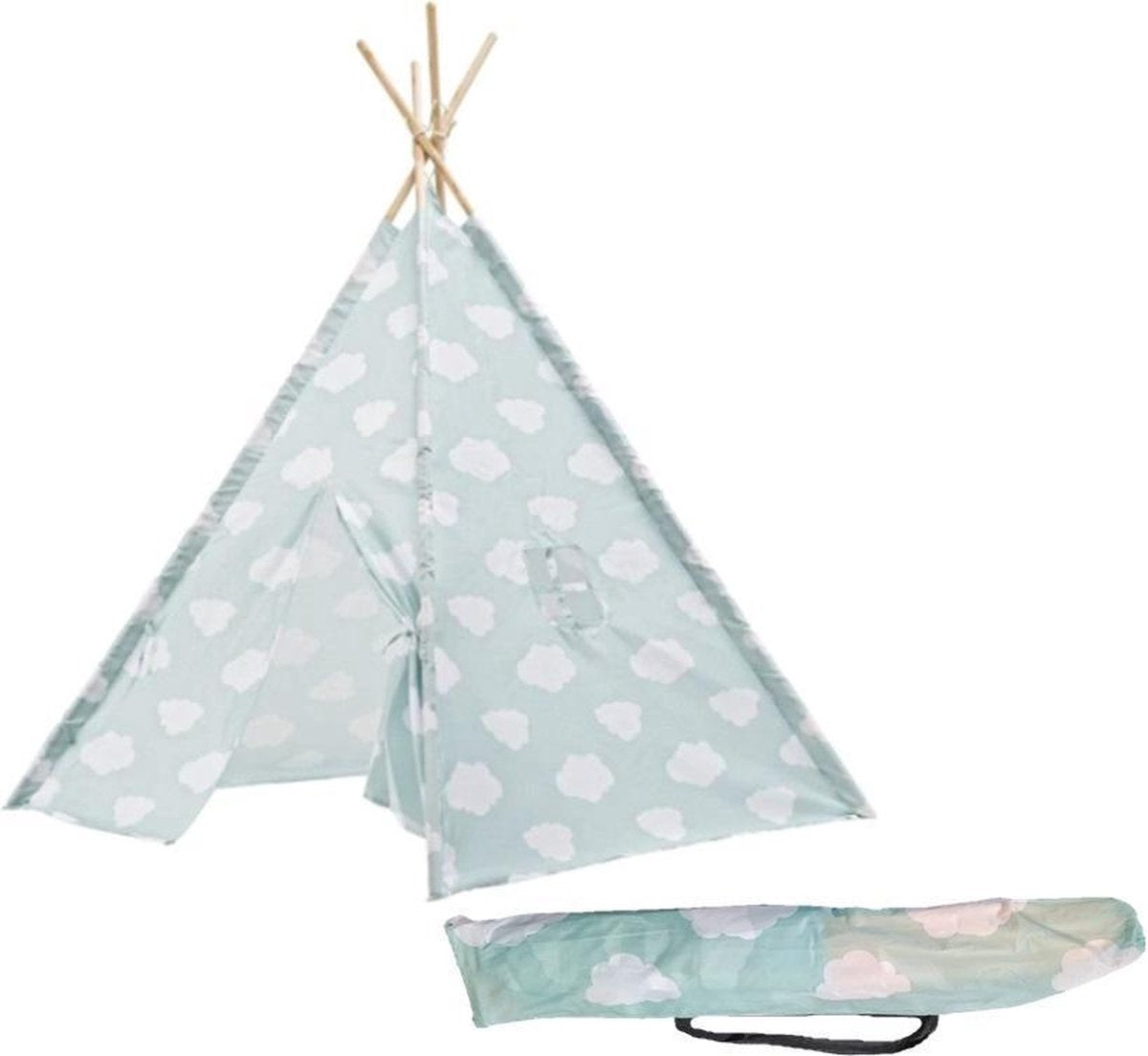 Tipi Tent kinderen met wolken - Mintgroen - Wigwam - Playfun - 120 x 120 x 150 cm - Voordeelset
