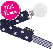 Louka speenkoord met naam donkerblauw met witte ster de luxe - houten clip