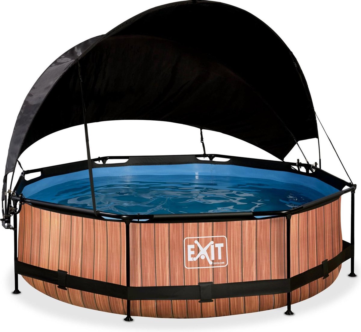 EXIT Wood zwembad ø300x76cm met schaduwdoek en filterpomp - bruin