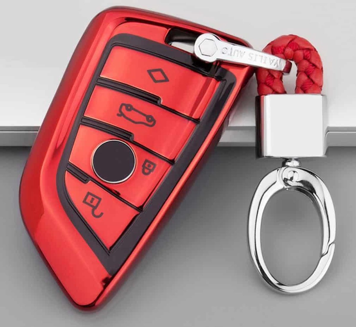 TPU uit Ã©Ã©n stuk galvaniseren autosleutelbehuizing met volledige dekking met sleutelring voor BMW X5 / X6 (rood)