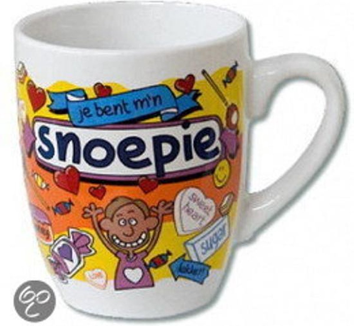 Mok - Cartoon Mok - Je bent m'n Snoepie - Gevuld met een dropmix - In cadeauverpakking met gekleurd lint