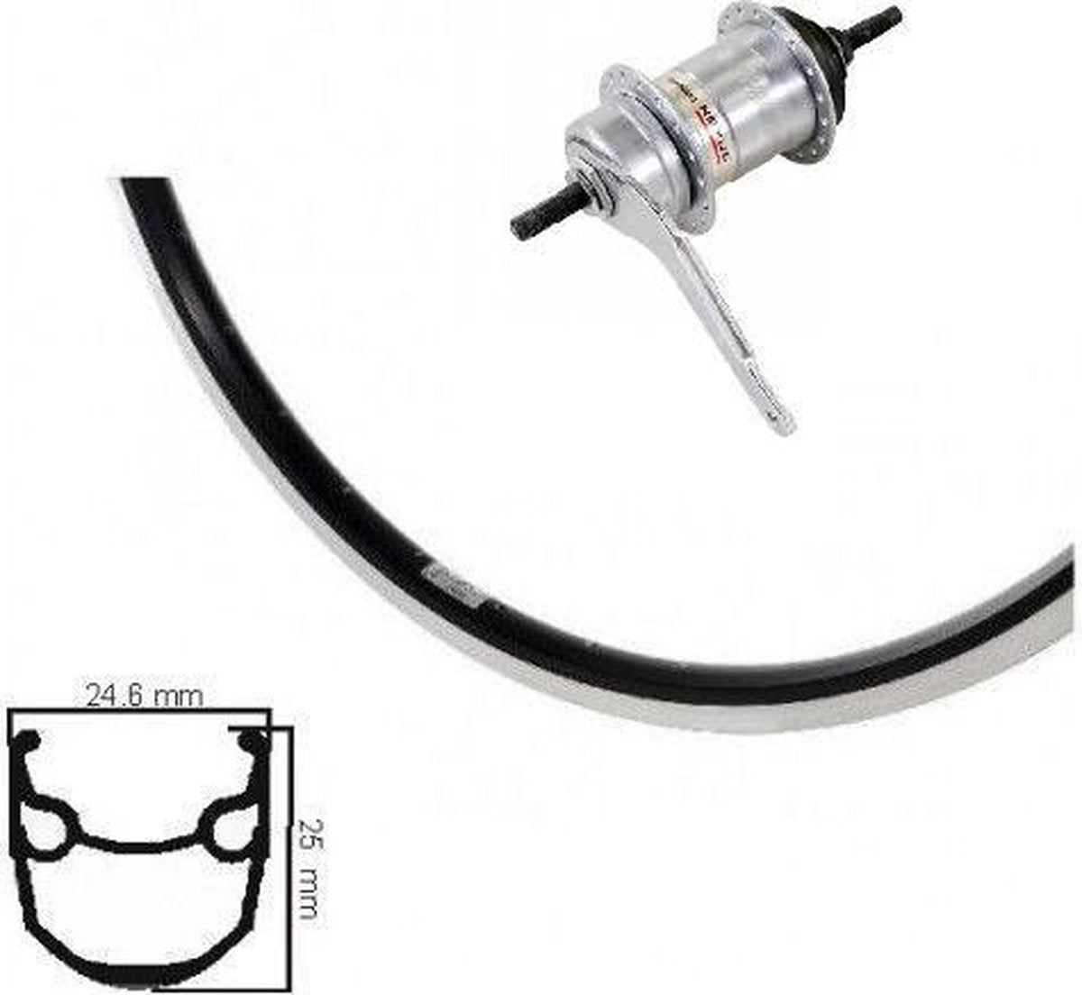 Kgs achterwiel 28 inch etrto 622 stratos zwart/zilver nexus 3 remnaaf