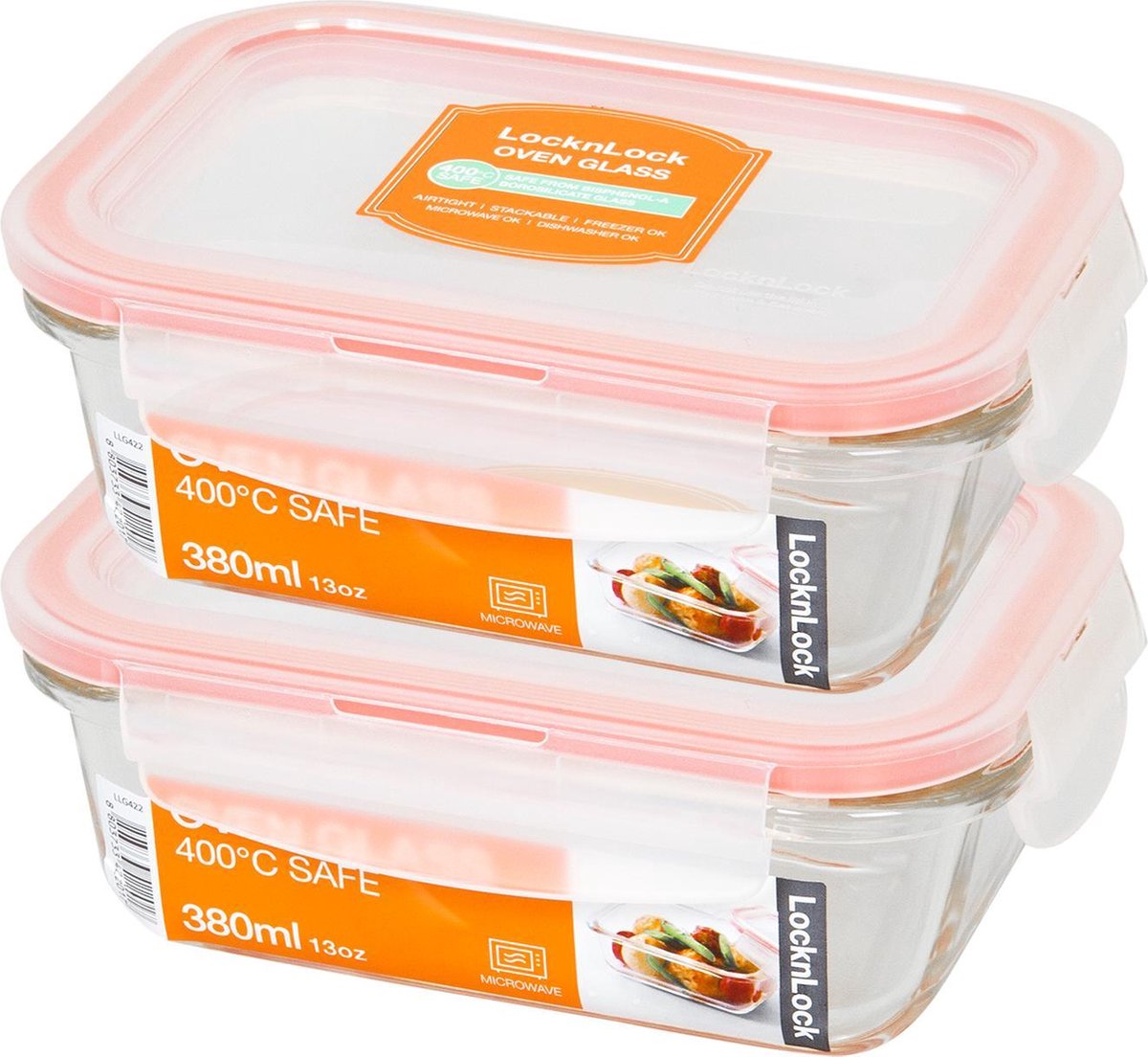 Lock&Lock Glazen vershoudbakjes | ovenschaaltjes met deksel - Set van 2 stuks - 380ml - 15 x 11 cm