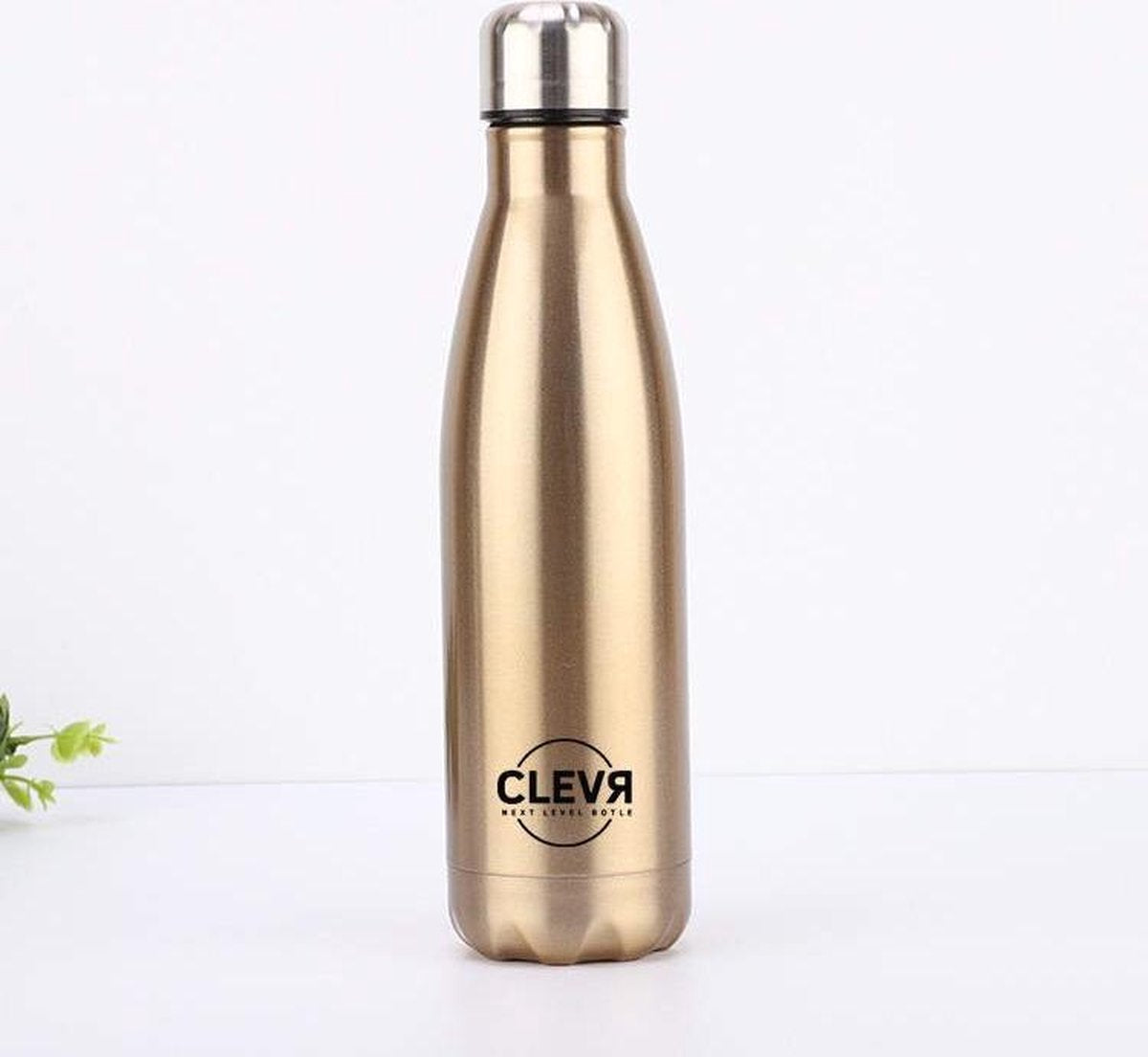 CLEVR Waterfles - roestvrijstaal - Gratis Schoonmaakborstel en Beschermhoes - Goud - 500ml