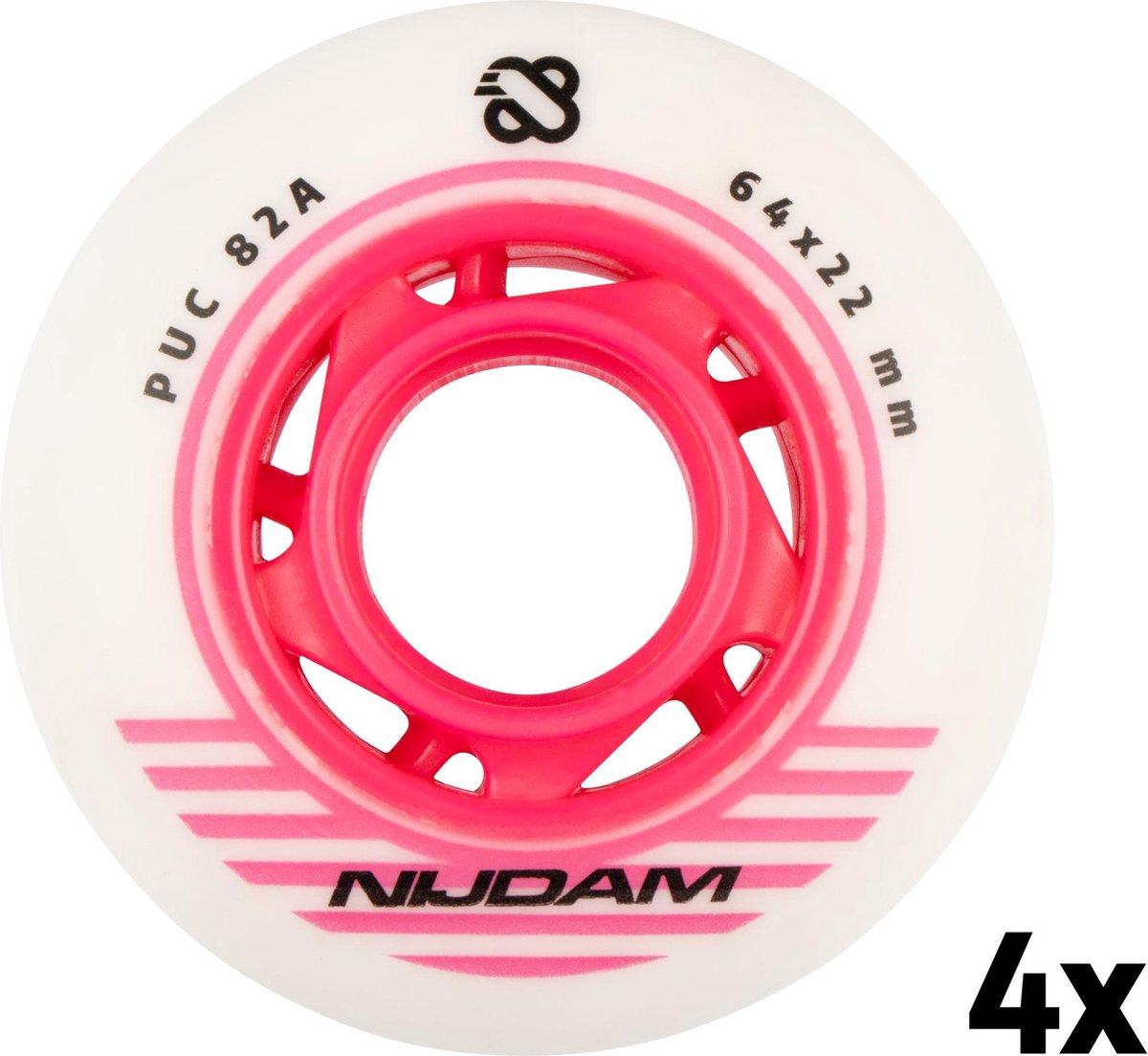 Nijdam Inline skate wielen - 64x22 mm - 85A - 4st - Wit/Roze/Zwart