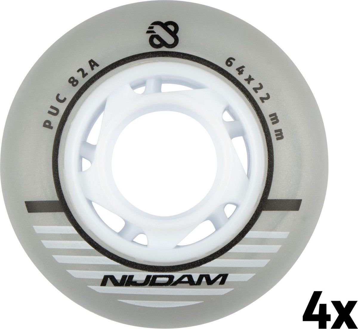 Nijdam Inline skate wielen - 64x22 mm - 85A - 4st - Zilver/Wit/Zwart