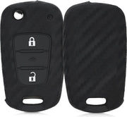kwmobile autosleutelhoes voor Hyundai 3-knops inklapbare autosleutel - Siliconen beschermhoes in zwart - Carbon design