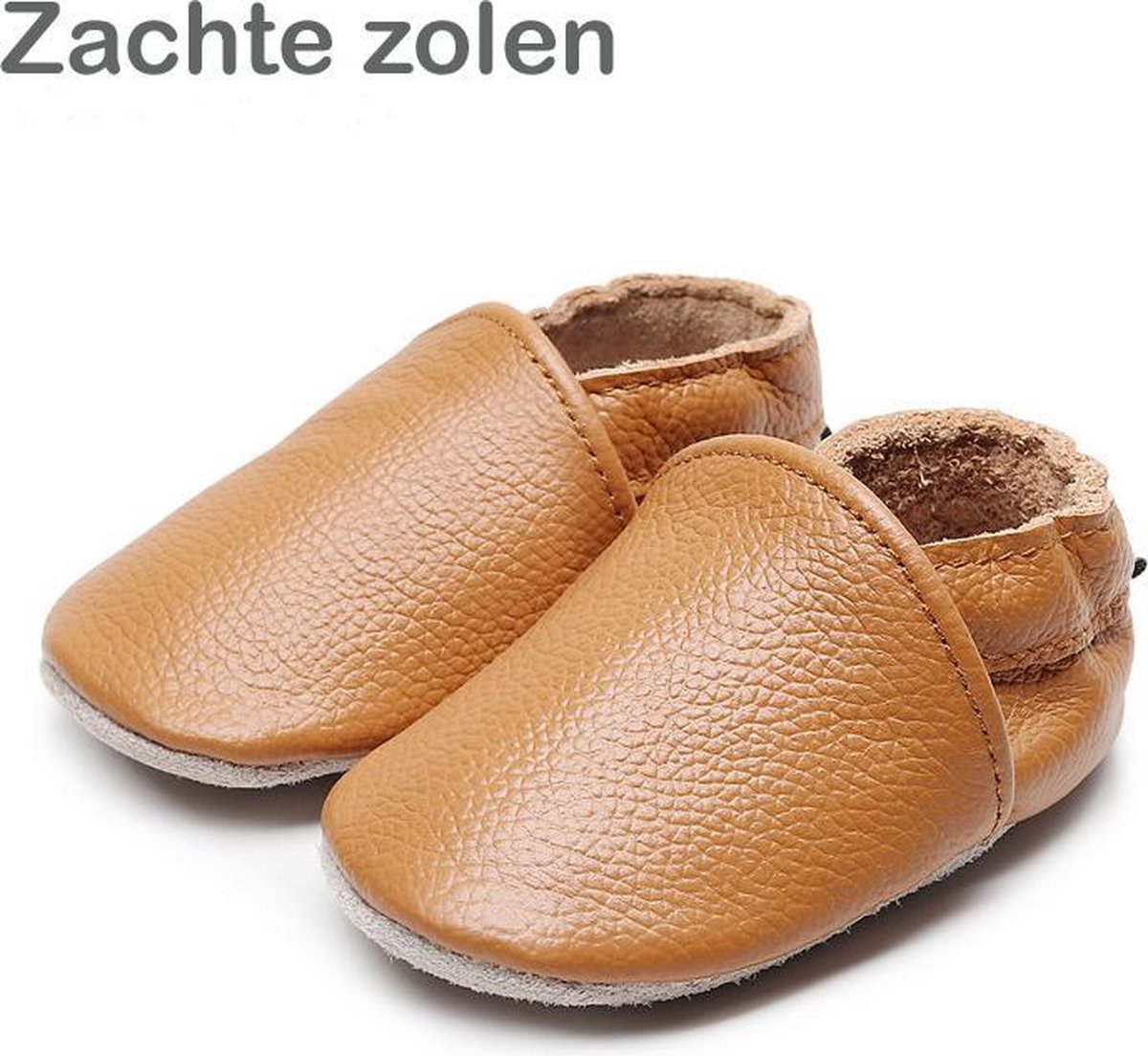 Leren Babyslofjes - Cognac Bruin - Leer - 12 tot 18 maanden - Babyschoenen - Jongen - Meisje - Kraamkado - Babyshower