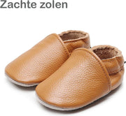 Leren Babyslofjes - Cognac Bruin - Leer - 12 tot 18 maanden - Babyschoenen - Jongen - Meisje - Kraamkado - Babyshower