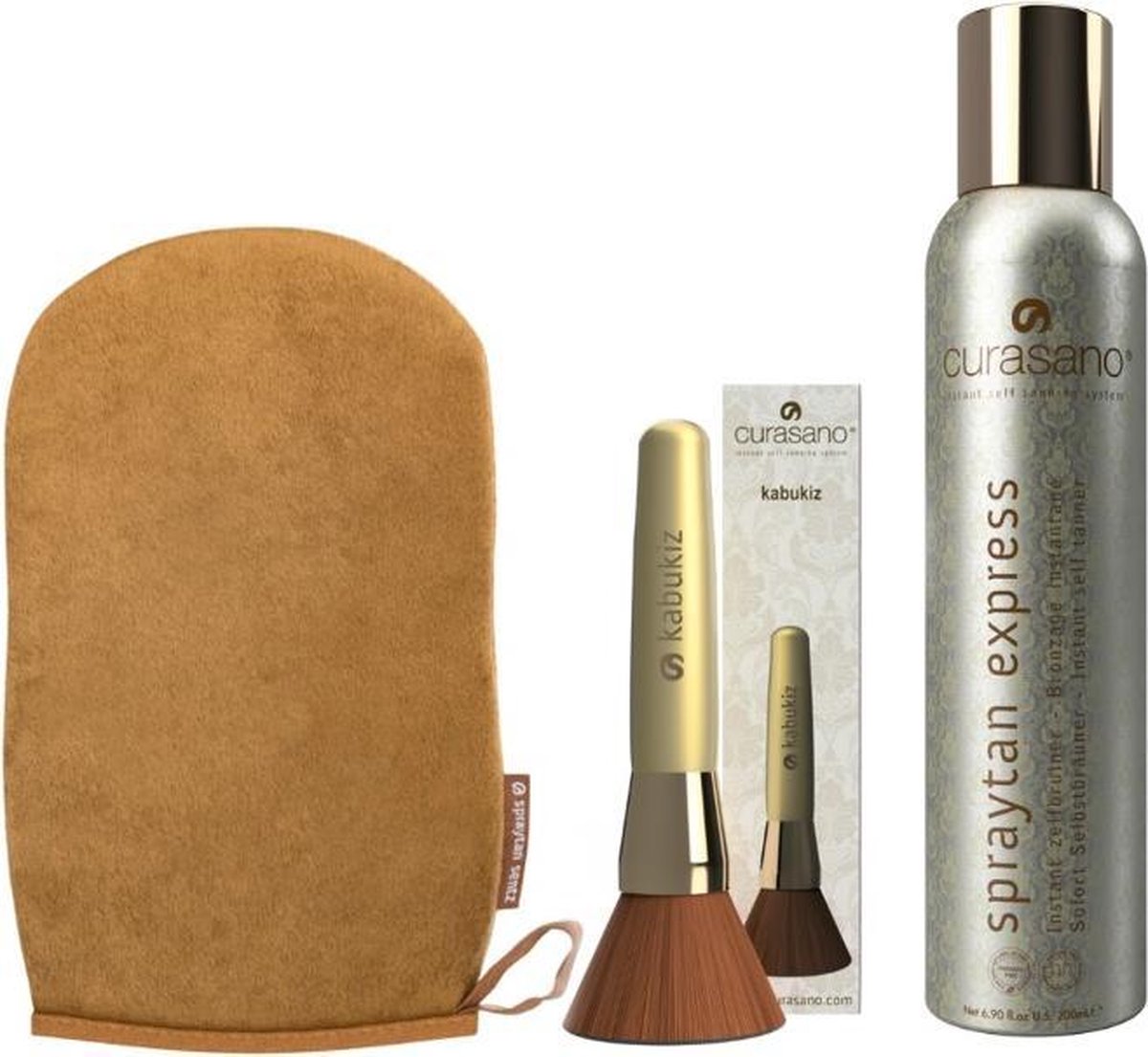 Curasano Spraytan Zelfbruiner Tanning 200 ml + Kabukiz kwast brush + Handschoen