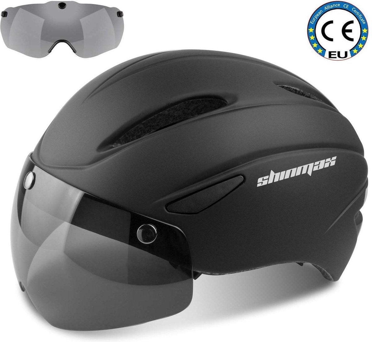 KW® Zwarte Fietshelm CE-certificaat | Met afneembare veiligheidsbril en Verstelbare veiligheidsbescherming | Wielren Mountainbike Helm Racefiets Skateboarden Ski Snowboard