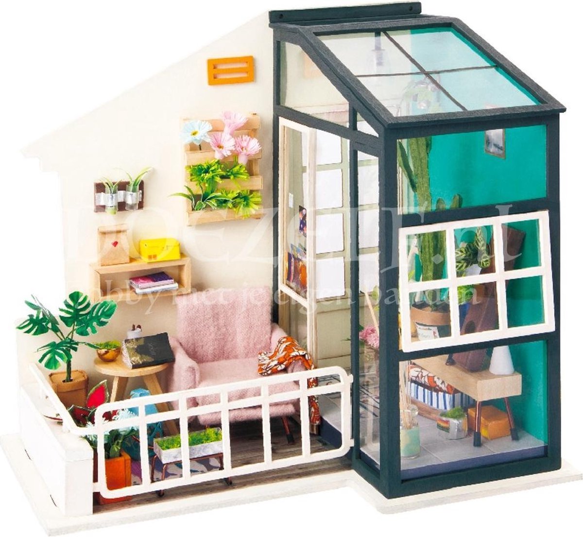 Robotime Balkon Dagdromen DGM05 - Houten Modelbouw - Mini Poppenhuis met LED licht - DIY