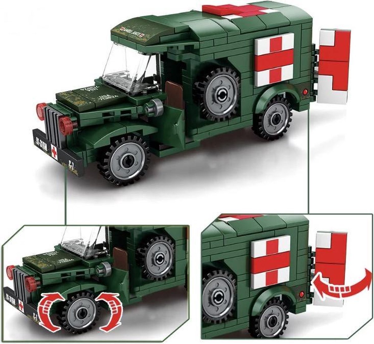 I03 - Amerikaanse Ambulance - 518 onderdelen en 2 mini-figuren - WW2 Bouwstenen - Lego fit - WW2 - Soldaten - Militair - Tank - Army - Bouwstenen - Wapens - Geweren - Brick - Tweede Wereld Oorlog - Mini-figures - Leger - Duits - Navy Seals