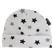 Louka baby mutsje wit met grijze en zwarte ster| new born | meisje | jongen | grijs | zwart
