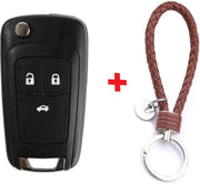 Autosleutel 3 knoppen met HU100R01 klapsleutel geschikt voor Opel sleutel Astra / Corsa / Zafira / Insignia / Adam / Cascada / Opel sleutel behuizing + gevlochten bruin PU-lederen sleutelhanger.