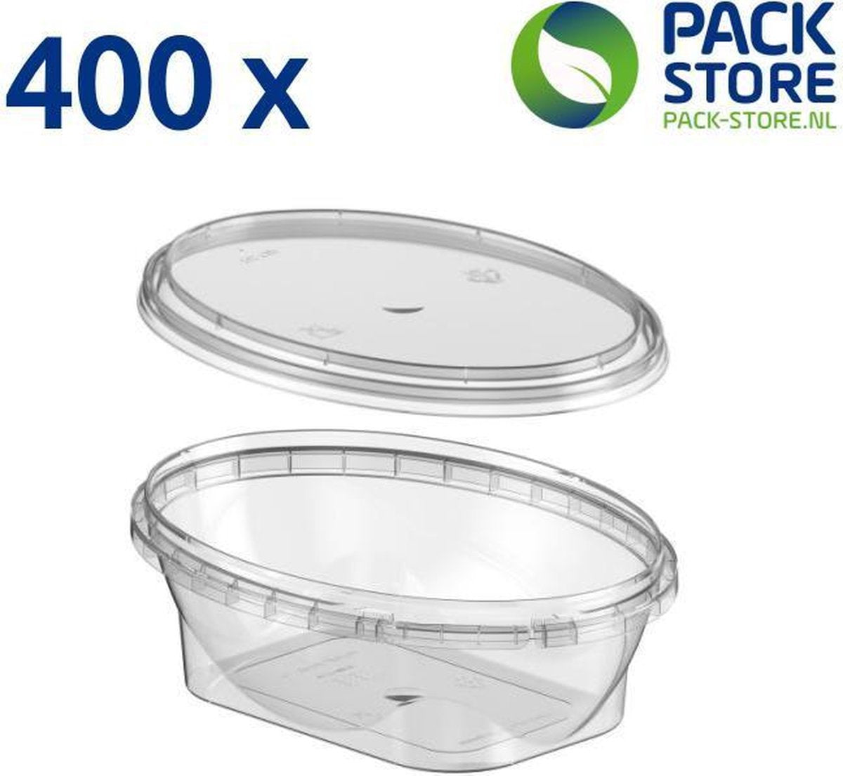 400 x Ovale plastic bakjes met deksel (250 ml) - Transparant - Geschikt voor diepvries