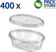 400 x Ovale plastic bakjes met deksel (250 ml) - Transparant - Geschikt voor diepvries