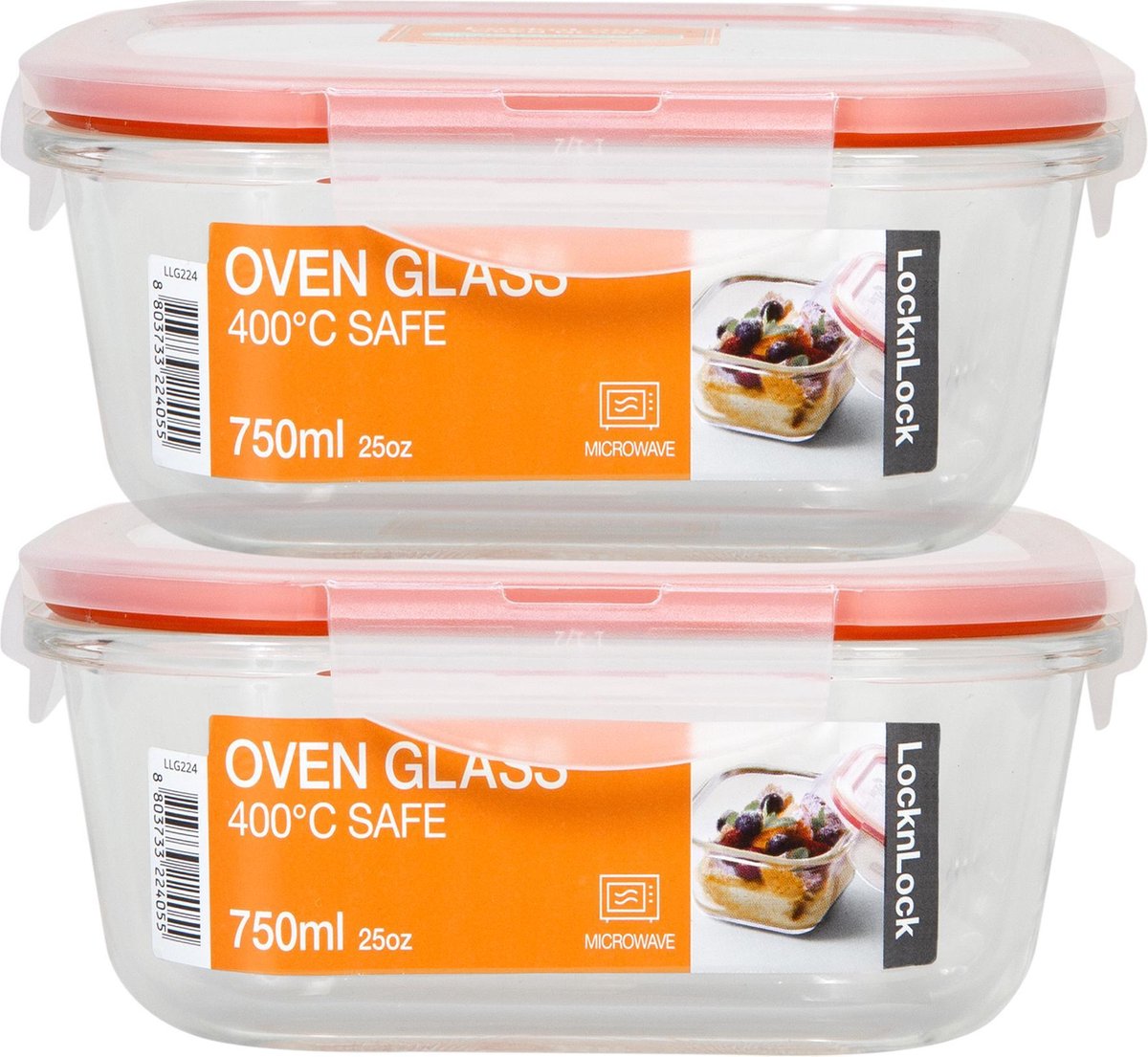 Lock&Lock Glazen vershoudbakjes | ovenschaaltjes met deksel - Set van 2 stuks - 750ml - 15