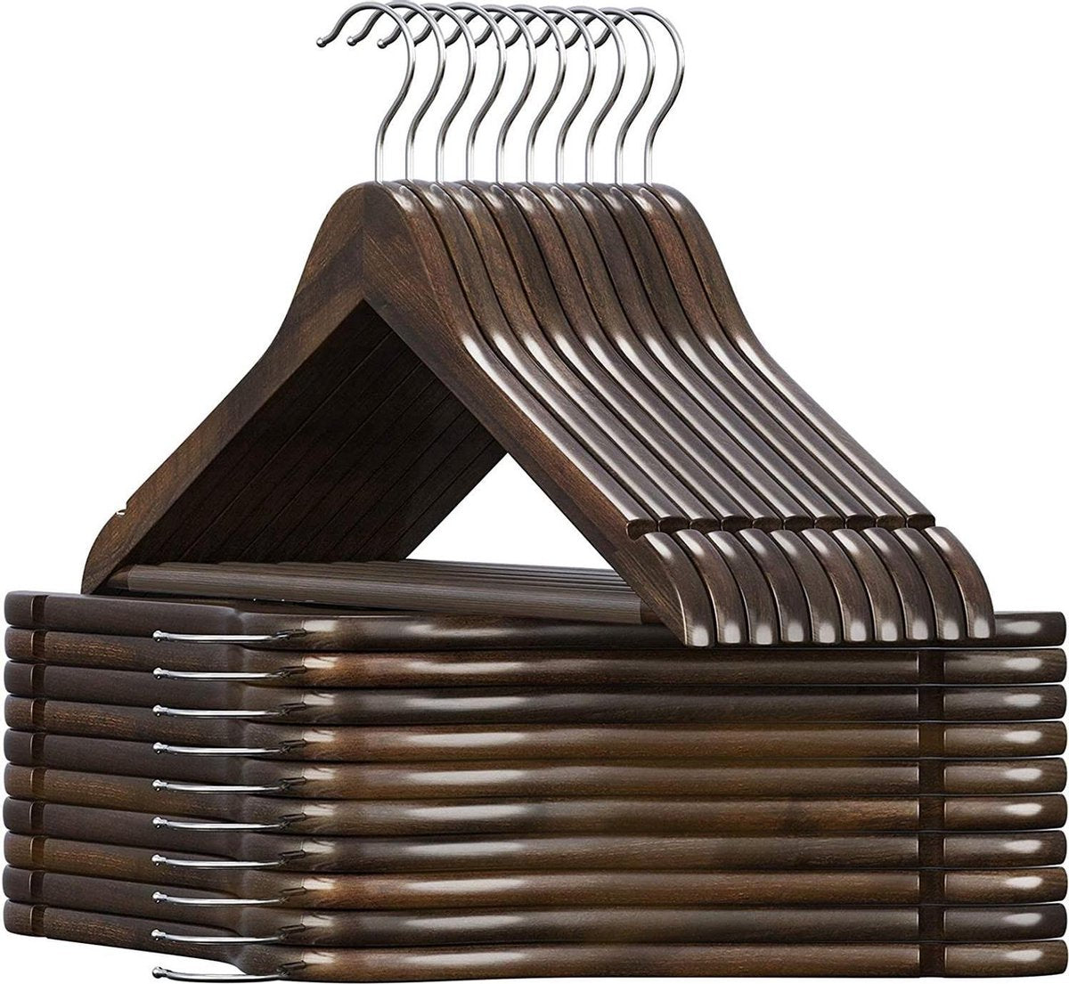 Nancy's Houten Kledinghanger Set 20 Stuks - Draaibare Haak - Kledinghangers - Walnoot