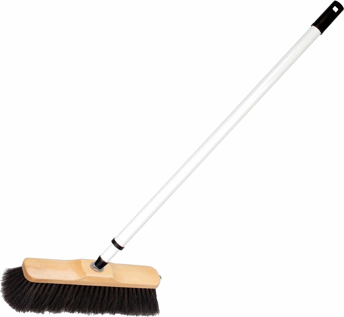 Houten binnenbezem 28 cm inclusief metalen telescoopsteel wit 80 - 130 cm - Zachte kamerbezems