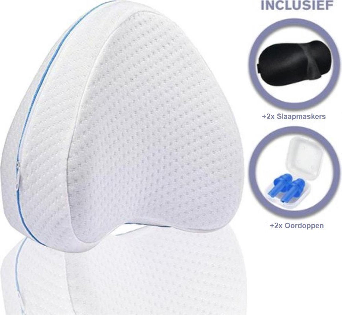 Zendella Orthopedisch Kniekussen voor in Bed + 2x GRATIS 3D Slaapmasker met Oordopjes - Ergonomisch - Zwangerschapskussen - Beenkussen met Traagschuim - Zijslaap kussen - Slaapkussen - Beter Slapen