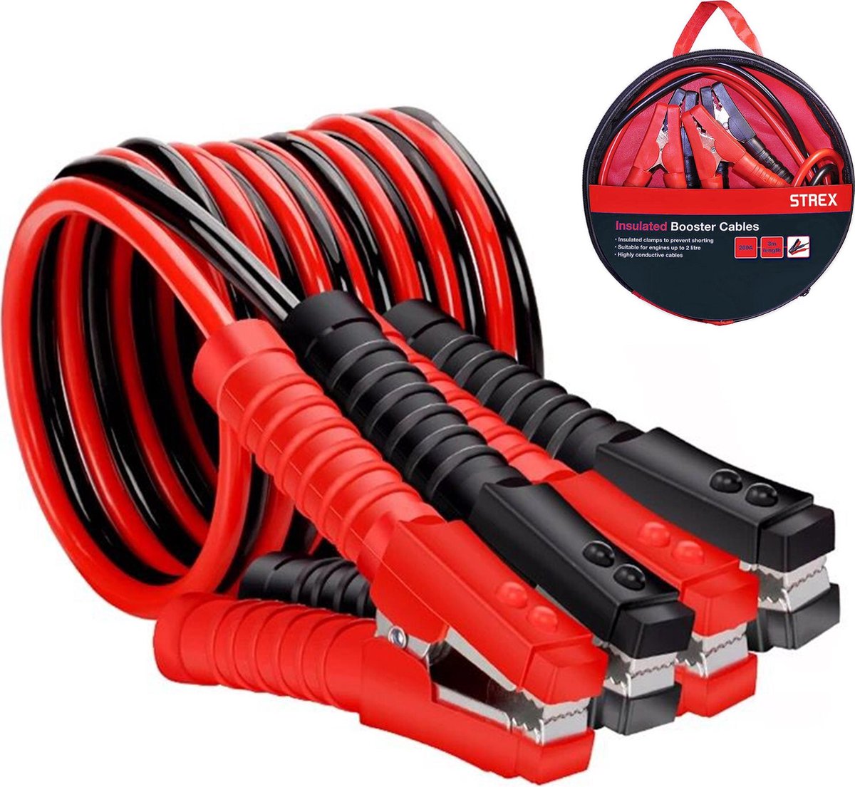 Strex Startkabels 25 mm2 - 3.5M - 750A - Extra Robuust - Auto / Bus / Vrachtwagen / Boot - Incl. Opbergtas