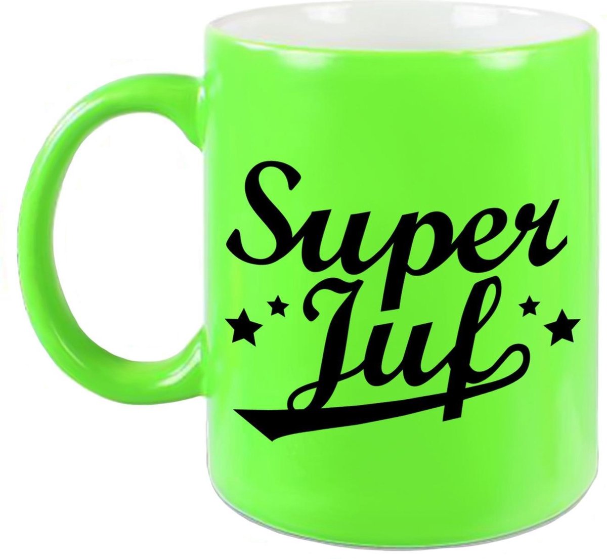 Super juf cadeau mok / beker neon groen 330 ml