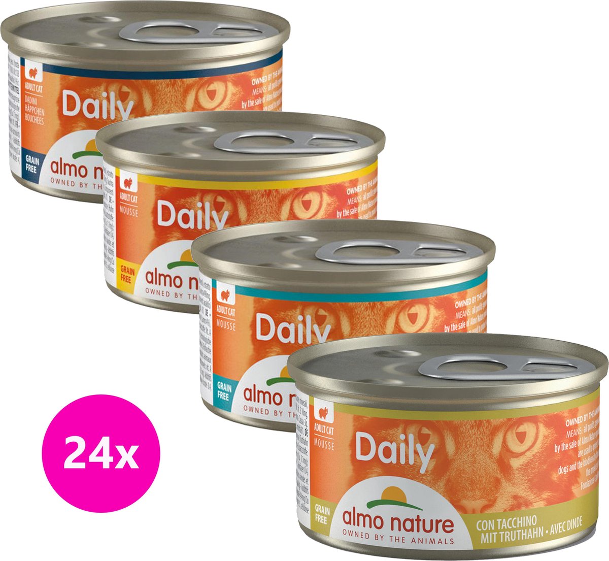 Almo Nature - Mousse & Blokjes - MIX - 6 x 4 x 85 gram - rund - kip - lam - kalkoen