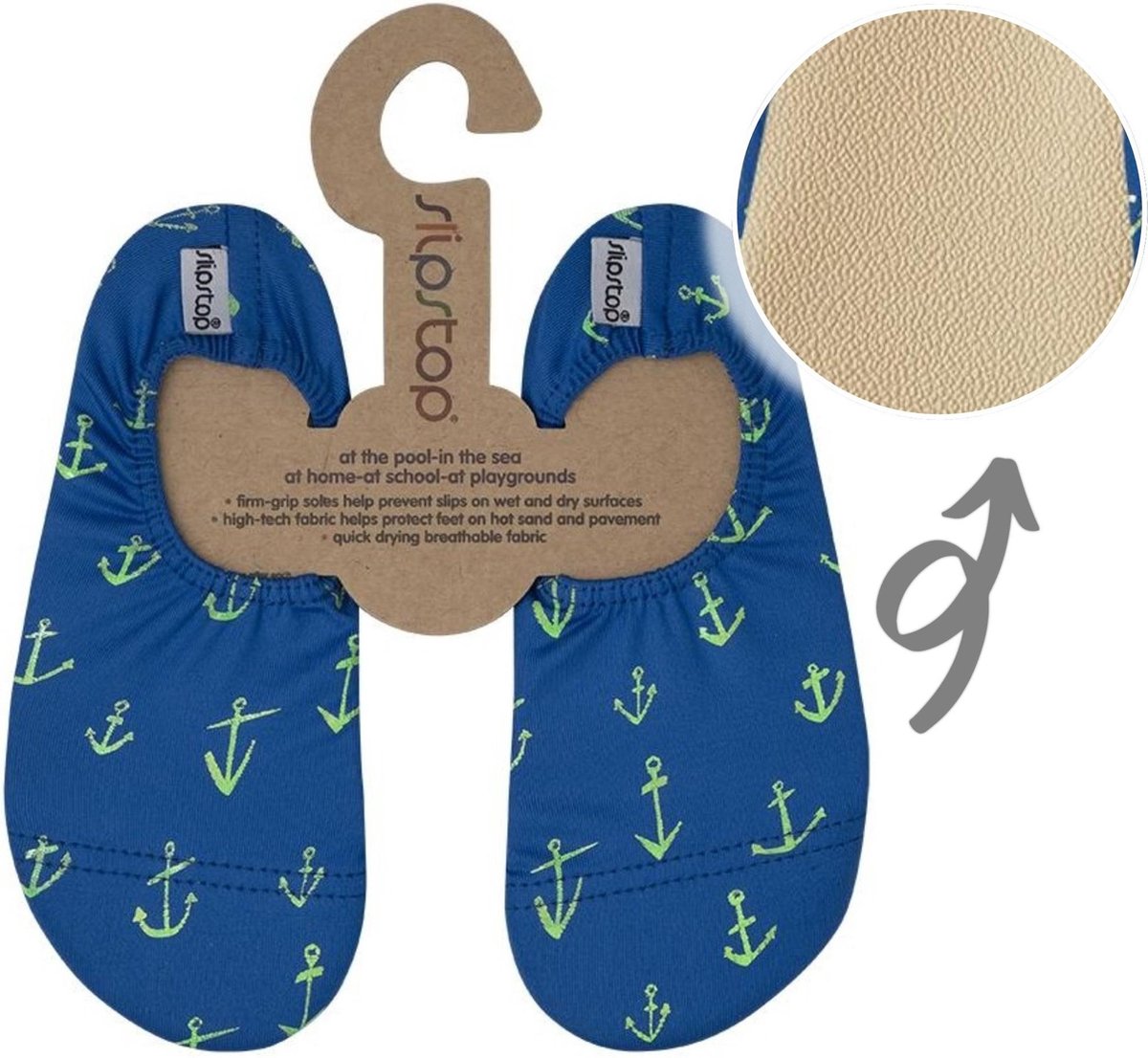 Slipstop Waterschoen Kinderen / Zwemschoen / Zwemslof / Antislip Schoen / Gymschoen - Jongen Meisje Uni - Marine Blauw Anker XL 33/35