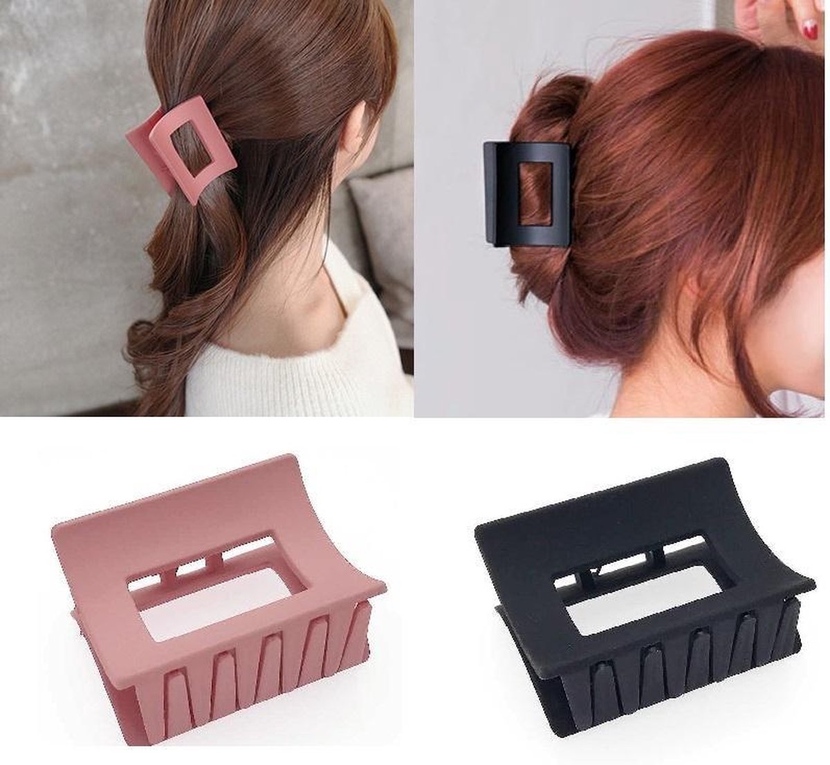 2 stuks - Dames haarklem groot - roze en zwart - haarklauw haarclip - vierkant