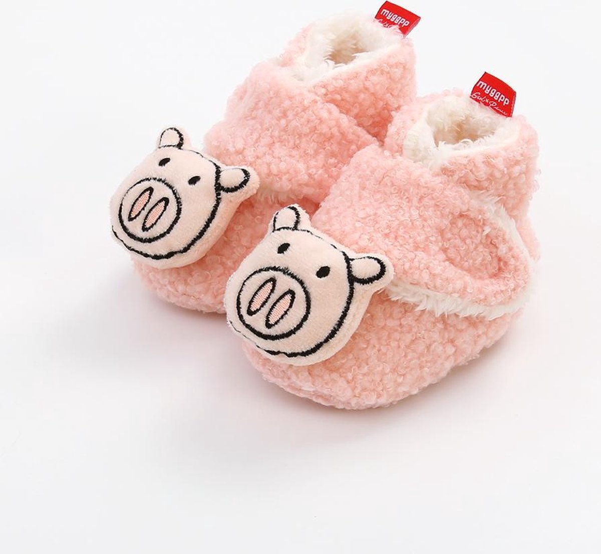 Schattige en warme Myggpp baby slofjes - dieren serie - varken/roze 0-6 mnd/11 cm