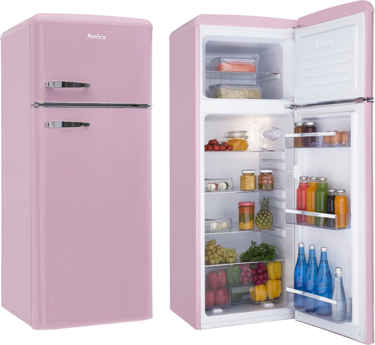 Amica AR7252P - Retro Koel-Vriescombinatie - Magenta Roos - 166.5 cm H