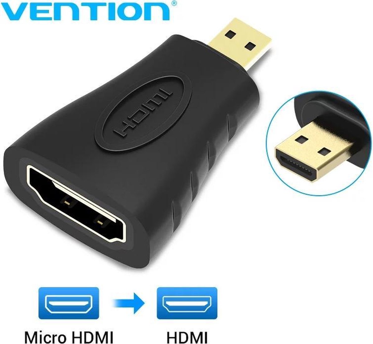 Vention Micro HDMI naar HDMI Adapter - Full HD 1080P - Gold-Plated Connectors