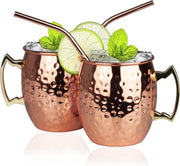 KitchenBrothers Moscow Mule Bekers - met RVS Rietjes - Set van 2 Stuks - Verkoperd - 500 ML