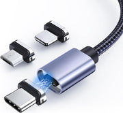 USB Kabel 3 in 1 Met Magneet - iPhone Oplader Kabel 8-Pin - Micro USB Kabel - USB C Kabel - 2 Meter - Apple Lightning/USB-C/Micro USB