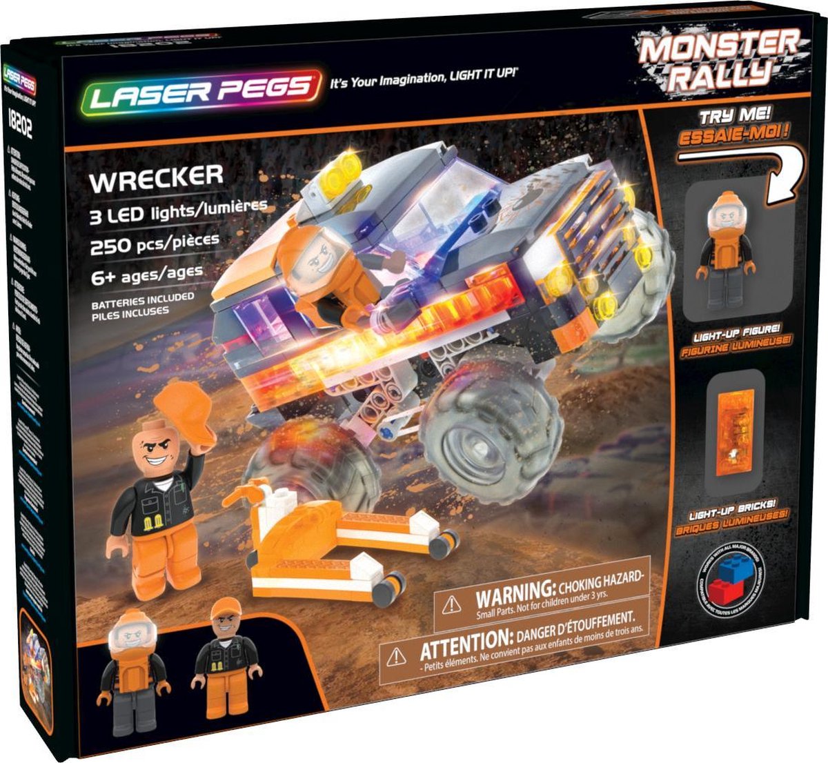 Laser Pegs Monster Truck Wrecker Oranje - Constructiespeelgoed