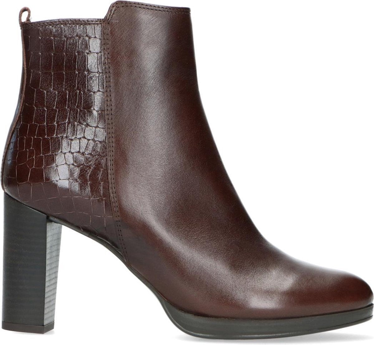 Manfield - Dames - Bruine enkellaarsjes met crocoprint - Maat 40