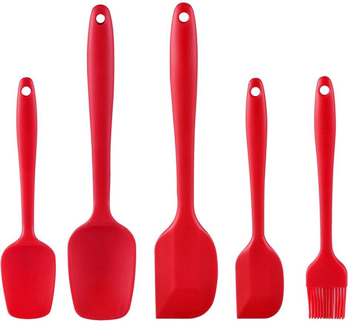 Siliconen spatel en lepel set - rood - 5-delig keukengerei