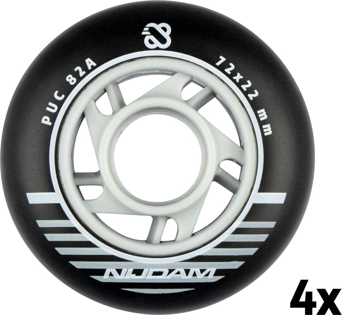 Nijdam Inline skate wielen - 72x22 mm - 85A - 4st - Zwart/Zilver/Wit